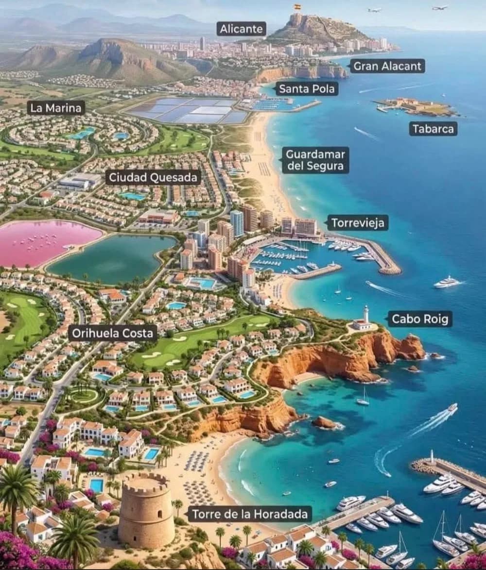 Las localidades costeras de la Costa Blanca Sur, de Alicante a Torre de la Horadada.